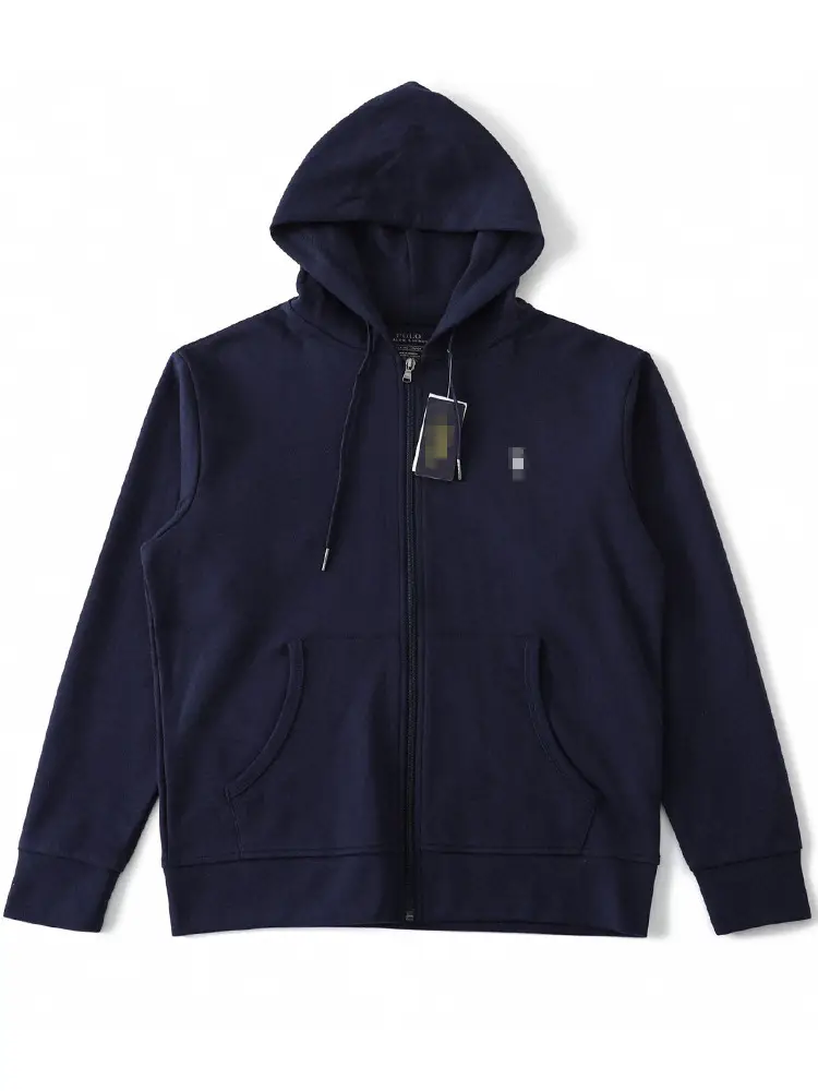 Cross-Border Export Ten-Color Rl Basic Pony Logo Embroidered Logo Hooded Sweatshirt Men's and Women's Zipper Jacket