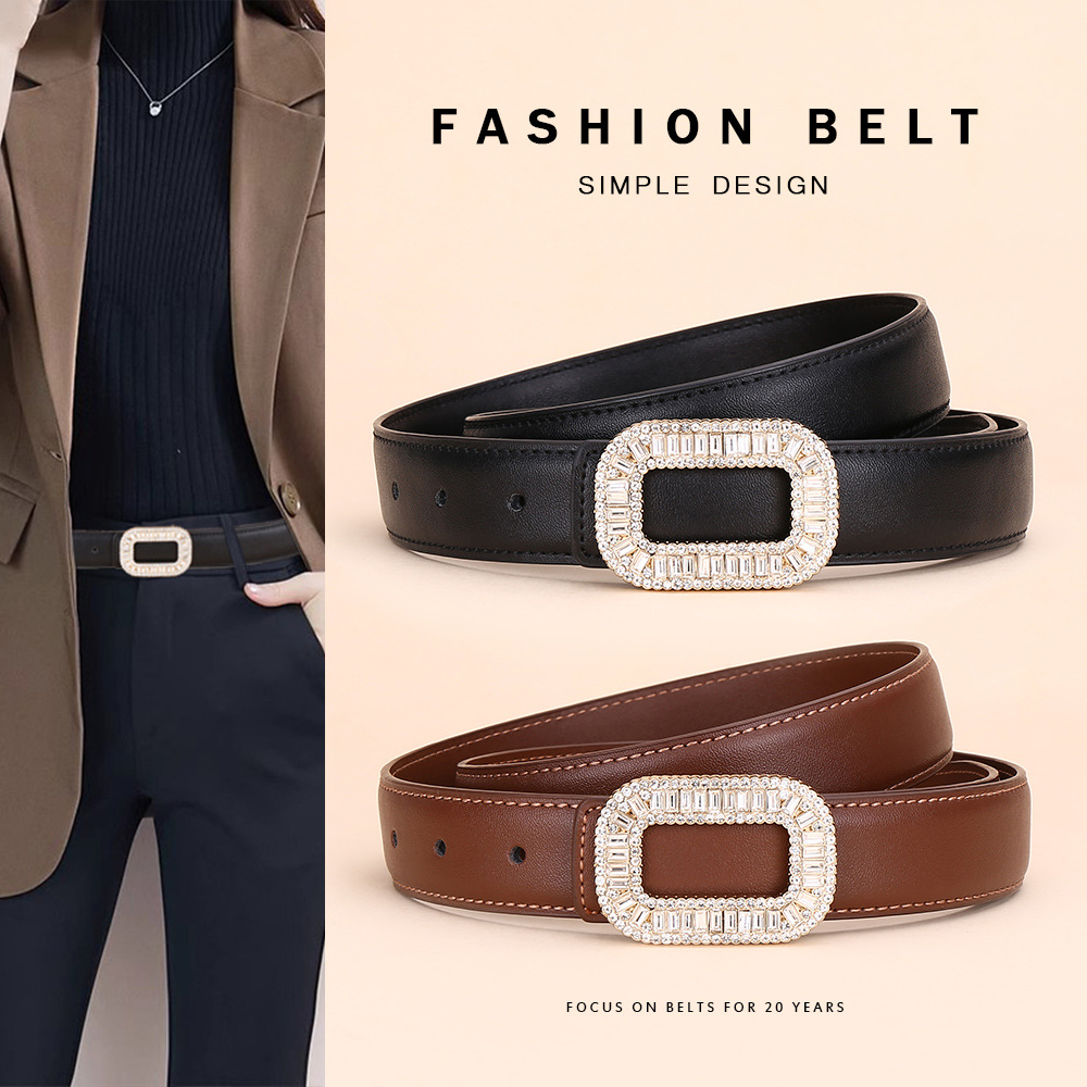 Rhinestone Women's Leather Belt, Versatile Decorative Belt for Jeans, Korean Style, in Stock for Dropshipping