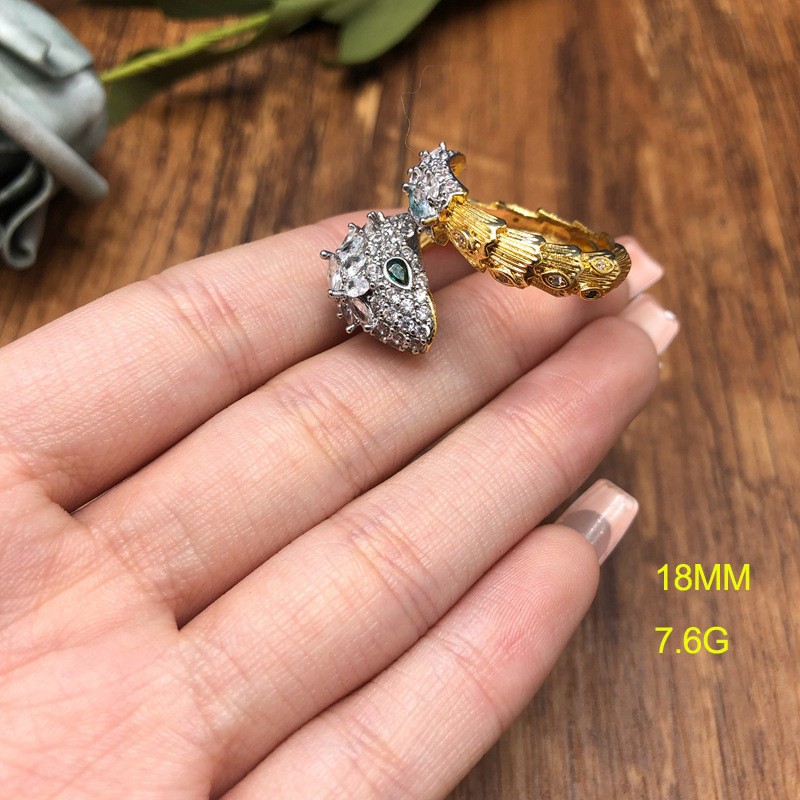 Western Middle Ancient Jewelry Vintage Snake Shape Ring Two-color Electroplated Real Gold Copper Material Diamond Ring Elegant All-match