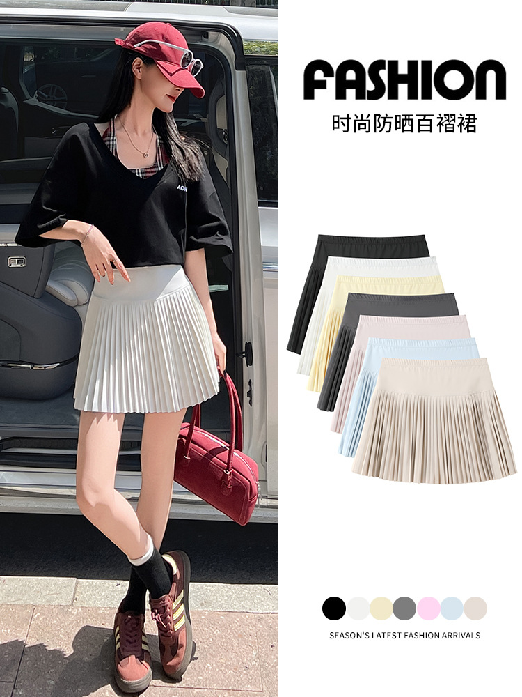 Ice Silk Sun Protection Short Skirt for Women, Summer 2026 New High-Waisted Yoga Jk Pleated Skirt, Slimming A-Line College Style Half Skirt