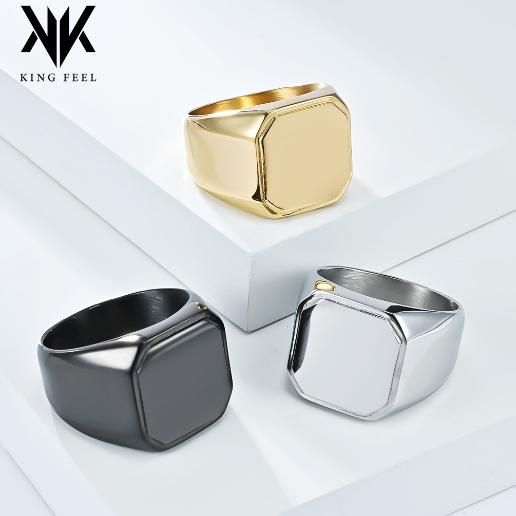 Cross-Border European and American Simple Square Seal Glossy Titanium Steel Ring Men's Niche Personalized High-Quality Jewelry Manufacturer