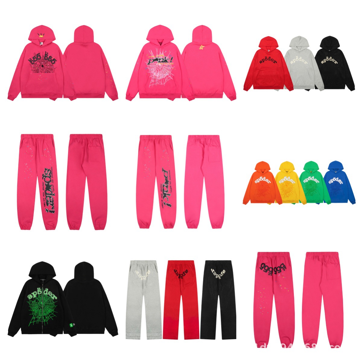 Cross-Border Trendy Brand Sp5De Spider Web Letter Full Rhinestone Hooded Sweatshirt Unisex High Street Long Pants Casual Set