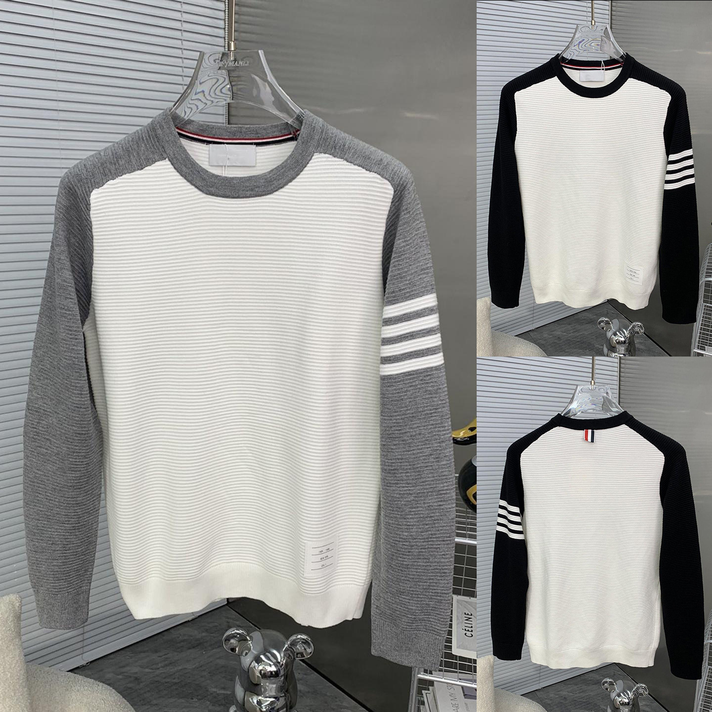 European Trendy Brand Four-Bar Striped Raglan Knit Sweater Men's Tb Style Autumn and Winter Sweater Cross-Border Factory Wholesale QC-foto från 1688 på Qualit.ly