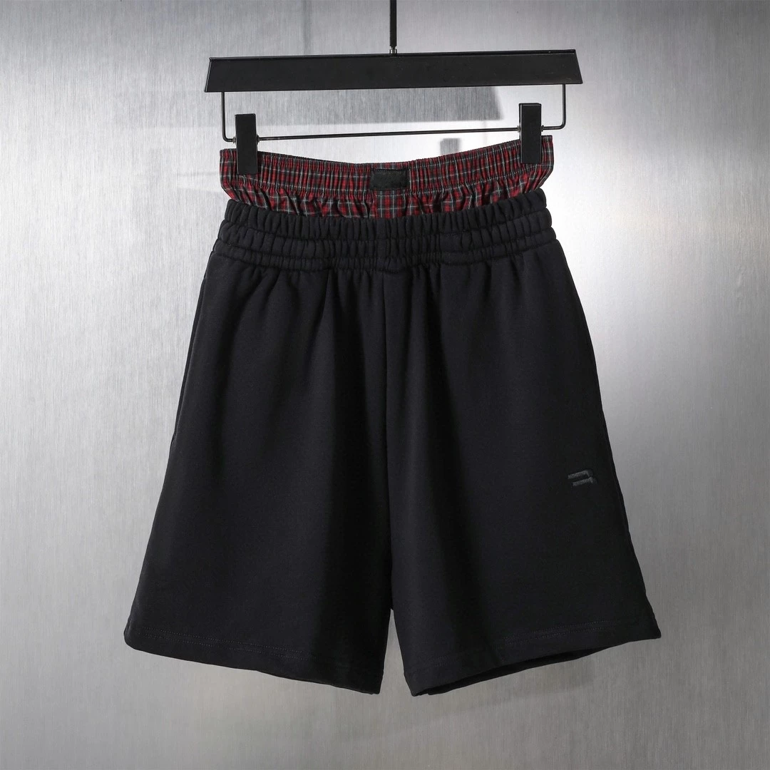 Summer High Street Trendy Brand Paris Style Button Splicing Fake Two Piece Embroidered Sanitary Pants Men's Sports Loose Shorts