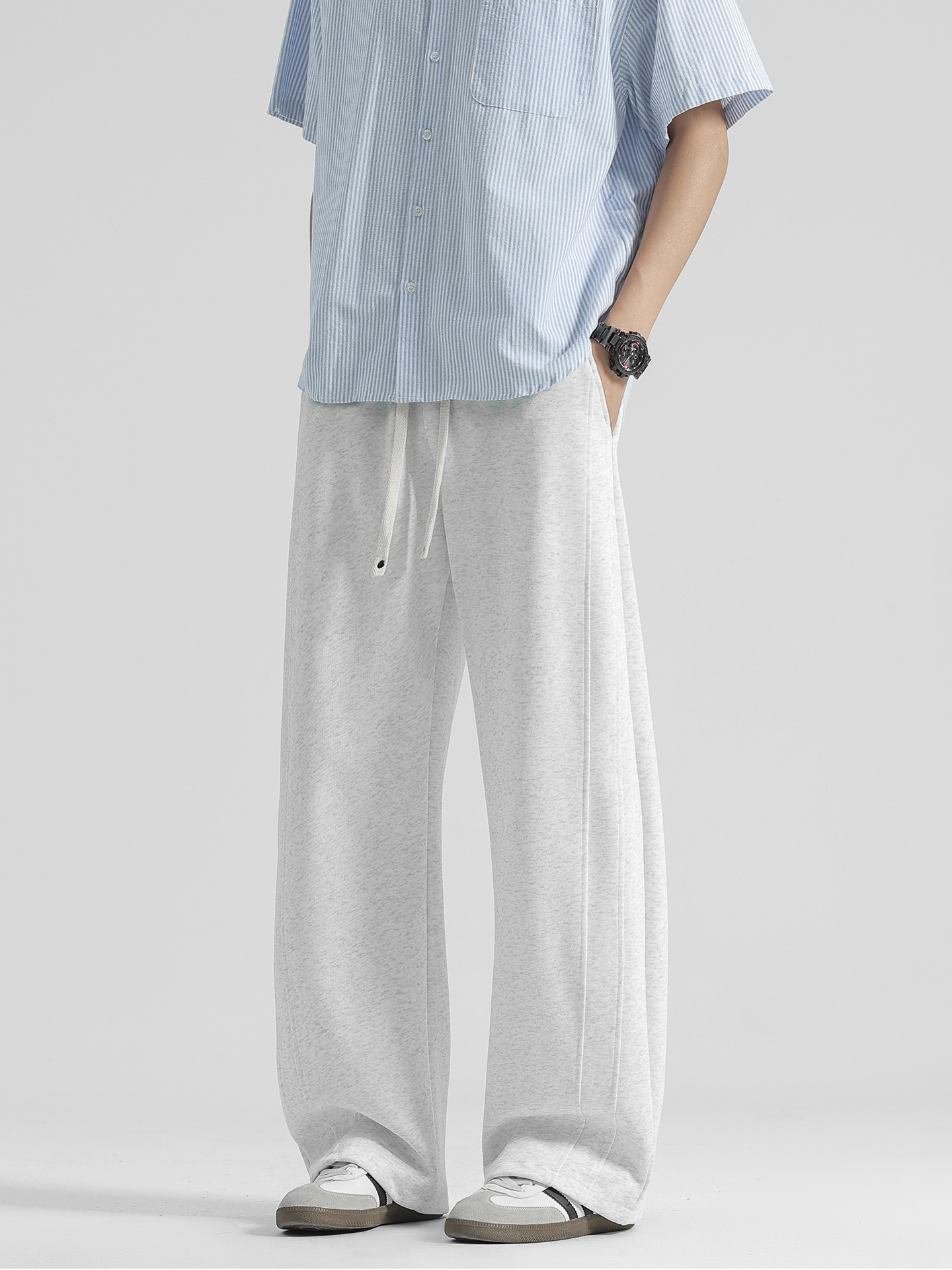 Jianheng Acetate Wool Straight Wide-Leg Pants Striped Drape Straight Pants Spring and Autumn Sports Casual Men's Long Pants