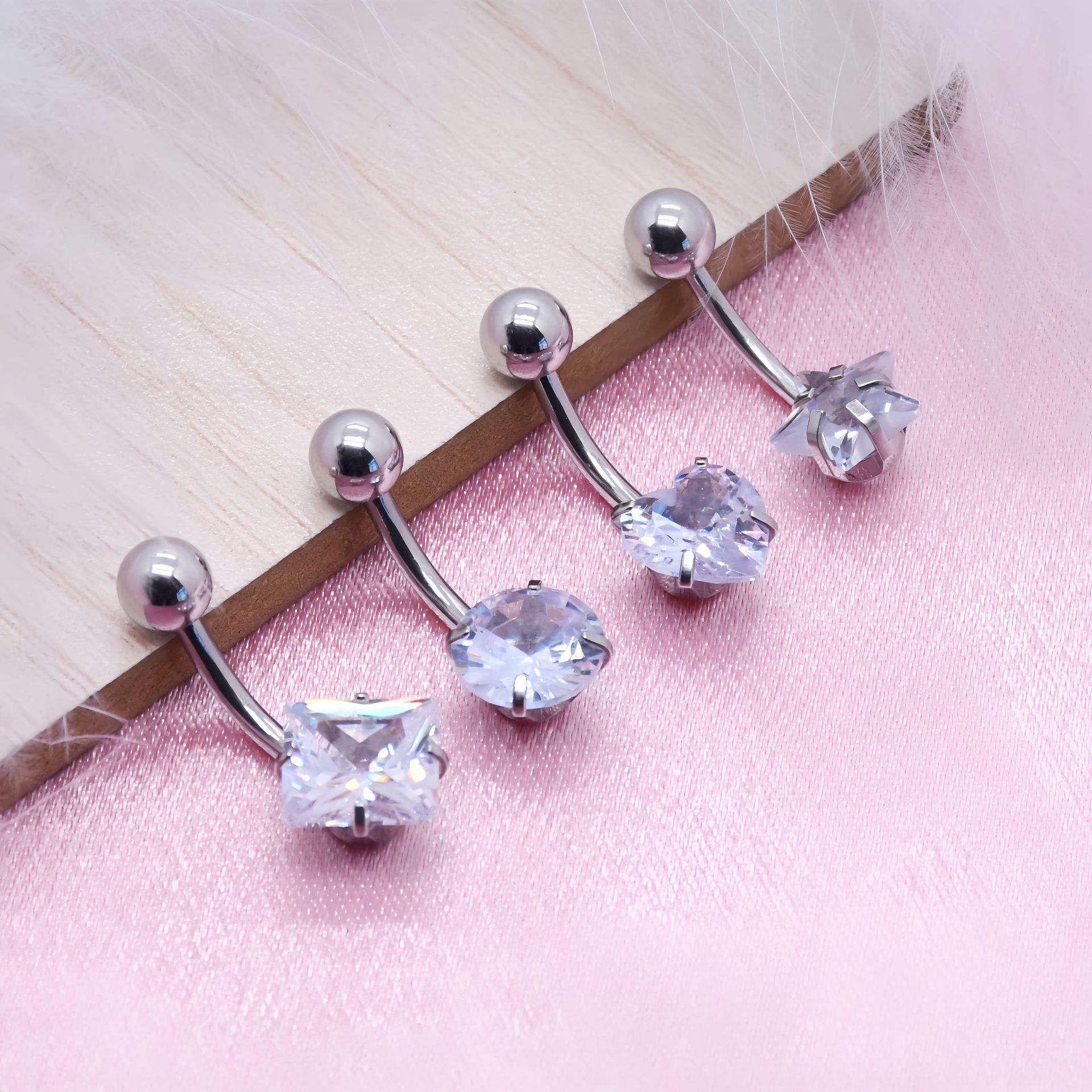 Factory Direct Sales Cross-Border Stainless Steel Korean Fashion Heart Five-Pointed Star and Other Zircon Navel Nail Piercing Jewelry