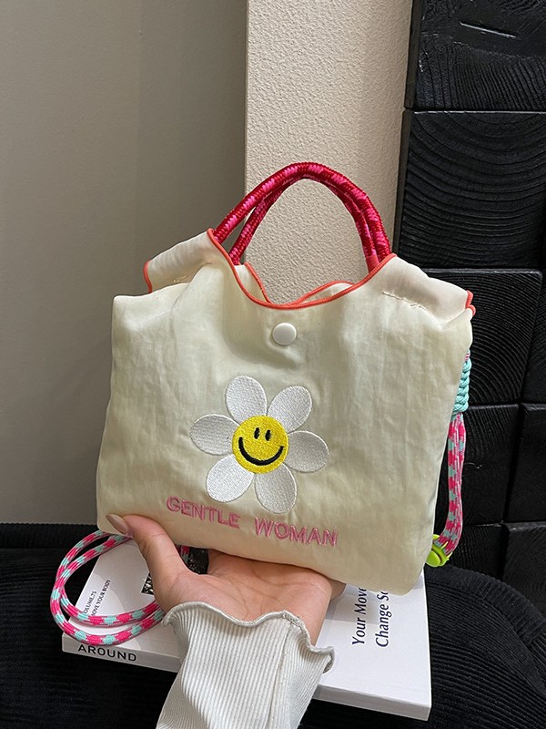 Live Broadcast Custom Embroidered Letter Nylon Phone Bag 2025 New Style Color-Blocking Sunflower Colorful Rope Crossbody Bag for Women