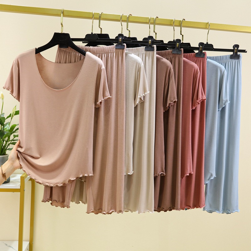 Summer New Modal Sweet Ear Short-sleeved Cropped Pants Thin Loose Large Size Casual Simple Home Clothes