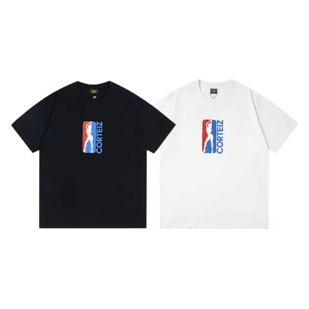 Corteiz Alcatraz American Street Sketch Graffiti Print Summer Trendy Brand Men's and Women's Loose Casual Short-Sleeved T-Shirt