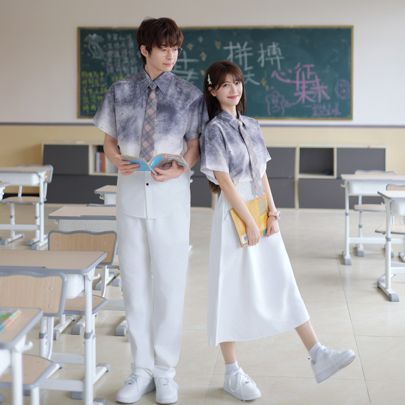 Ziyu's Same Style Class Uniform Couple Outfit Ink Wash Gradient Short-Sleeve Shirt Stage Performance Clothing for Women and Men 2026