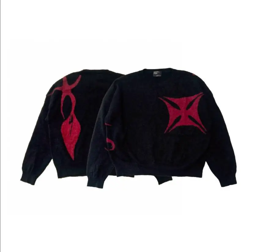 Erd Melancholic Rich Second-Generation Red Cross Round Neck Knitwear Street Fashion Loose Knitwear Jacket Same Style for Men and Women