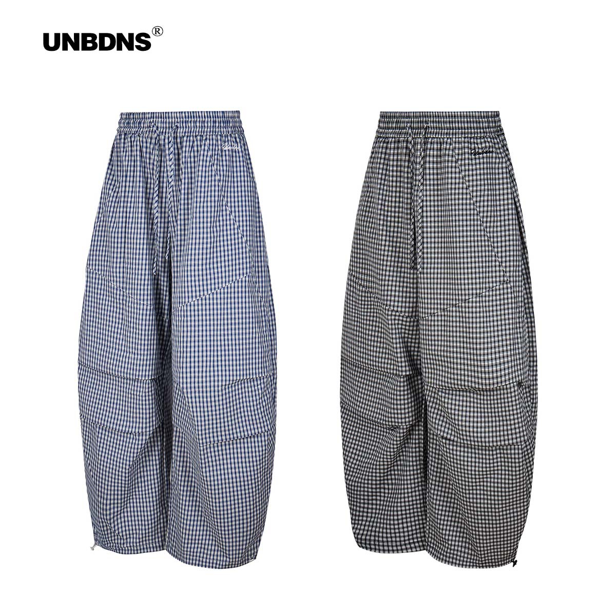 Unbdns Lazy Plaid Loose Scimitar Pants Women's Summer New Ins Wide-Leg Pants Casual Elastic Waist Pants