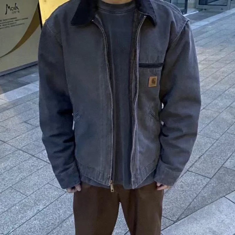 跨境卡哈J97底特律美式复古水洗做旧帆布加厚工装牛仔夹克外套男