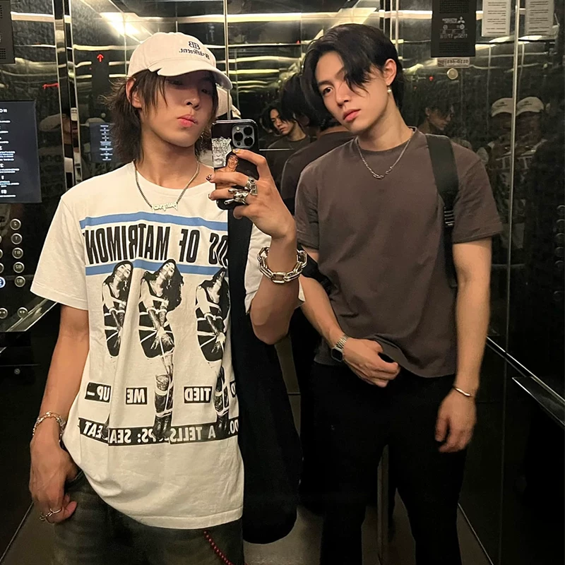 ERD CUOUT bundles Madonna portrait slogan print short sleeved T-shirt wookvibe, same style for male and female couple trend