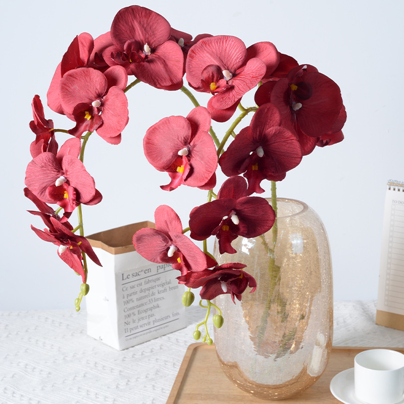 Single Dried Flower Artificial Silk Cloth Feel 9 Phalaenopsis Artificial Flower Orchid Wedding Home Hotel Decoration Fake Flower