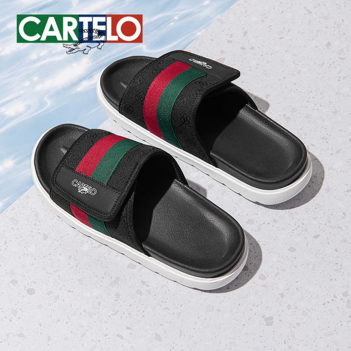 Cartier Crocodile Men's Slippers Outdoor Casual Lightweight Wear-resistant Non-slip Flat Heel Sandals Fashionable Comfortable Slides
