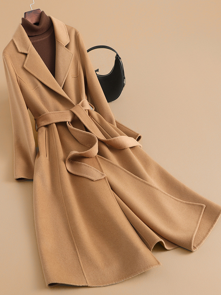 2025 New Autum Double-Sided Wool Outwear, High-End Small Right Shoulder Outwear, Women's Long Outwear Jacket