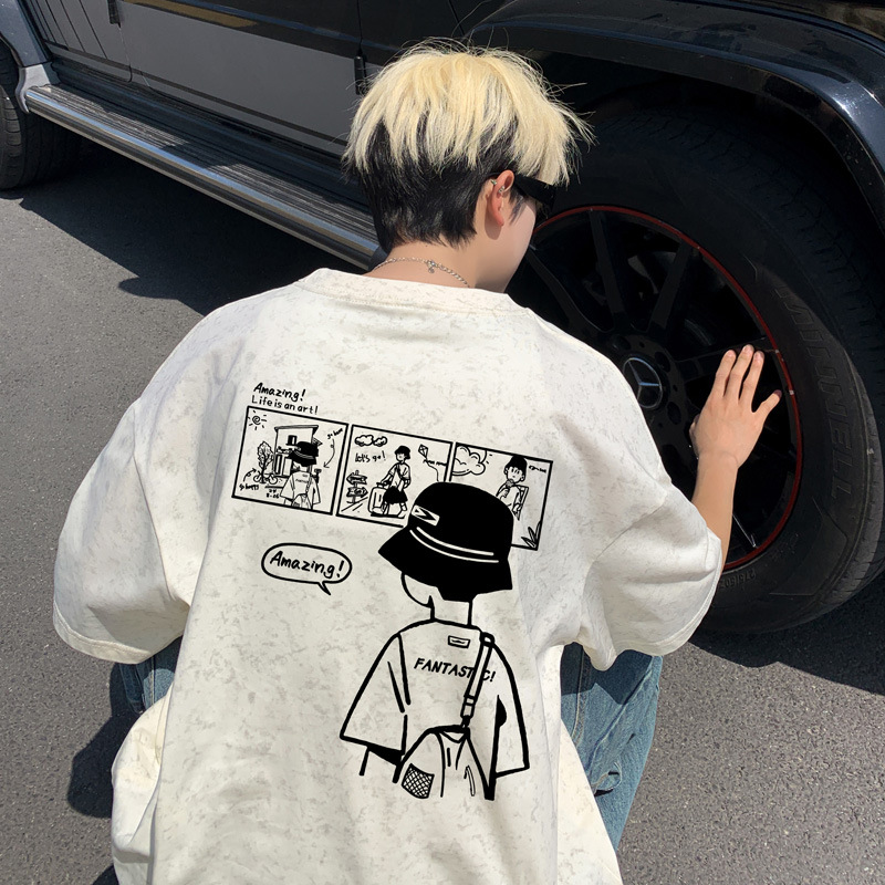 Heavyweight American-Style Short-Sleeve T-Shirt for Men, Summer Trendy Retro Cool Top, Youth Fashion Oversized Tee for Men
