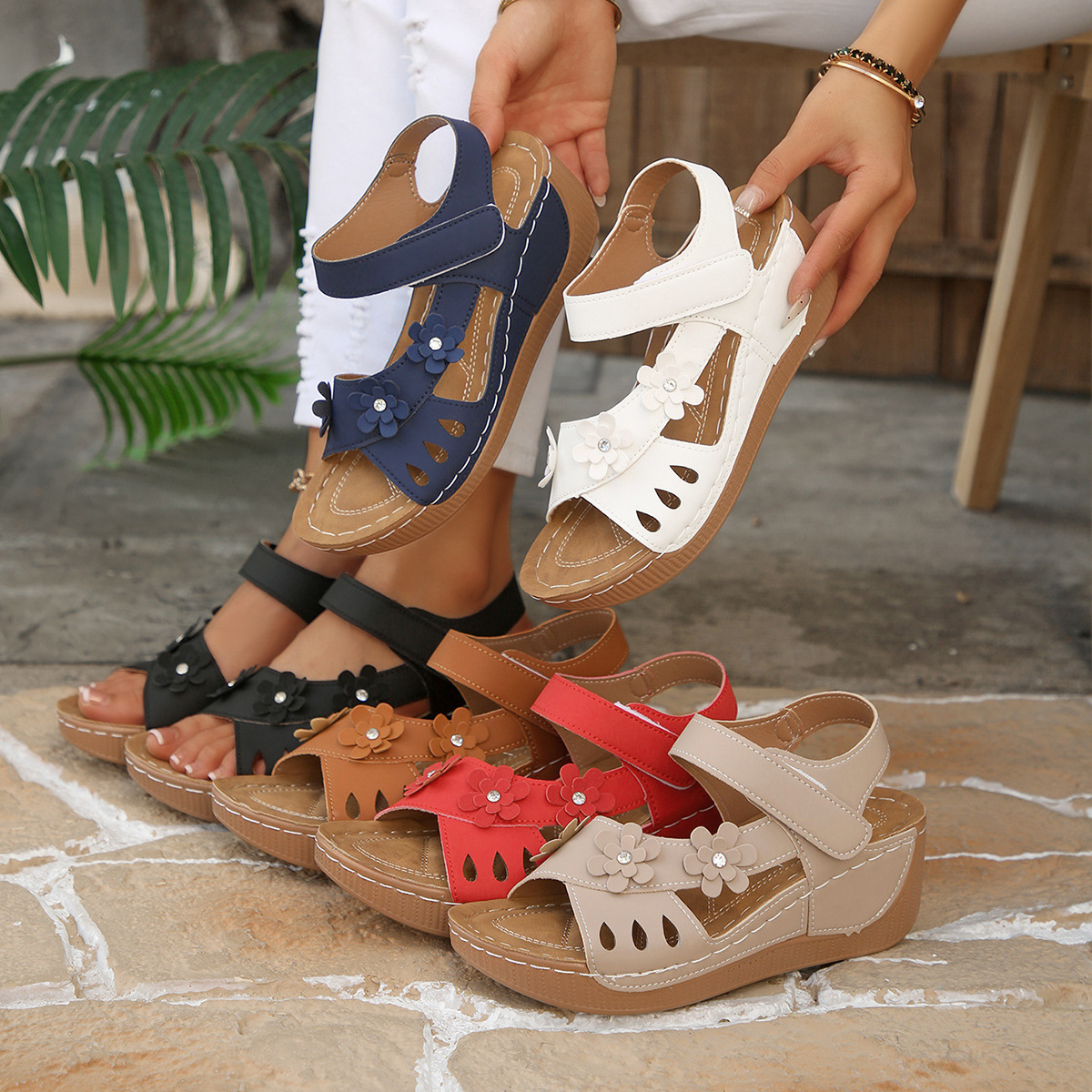 Large Size Wedge Heel Roman Retro Sandals for Women 2026 New Style Hollow Thick-Soled One-Strap Sandals Beach Women's Sandals