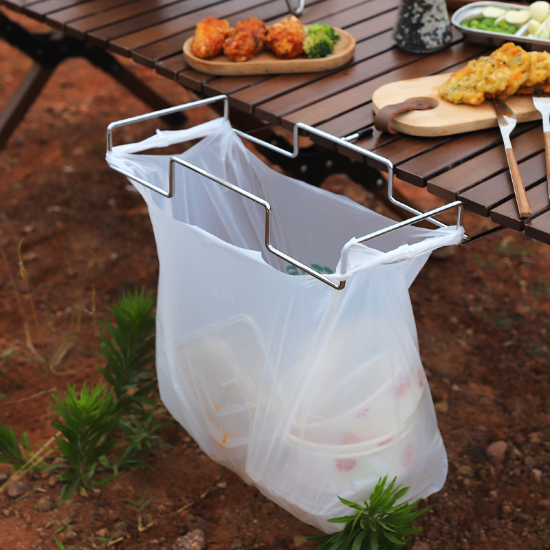 Outdoor camping stainless steel garbage bag rack folding table rack bracket picnic barbecue environmental protection camping rack wholesale