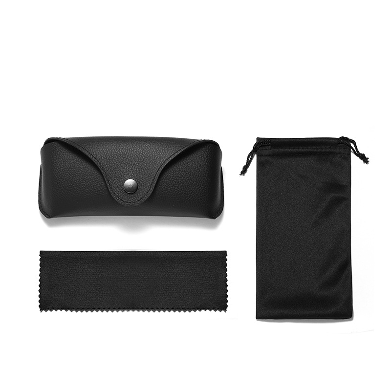 Black Glasses Case and Glasses Pouch Manufacturer Special Leather Set, Three-Piece Lens Set 2000 Leather Three-Piece Set