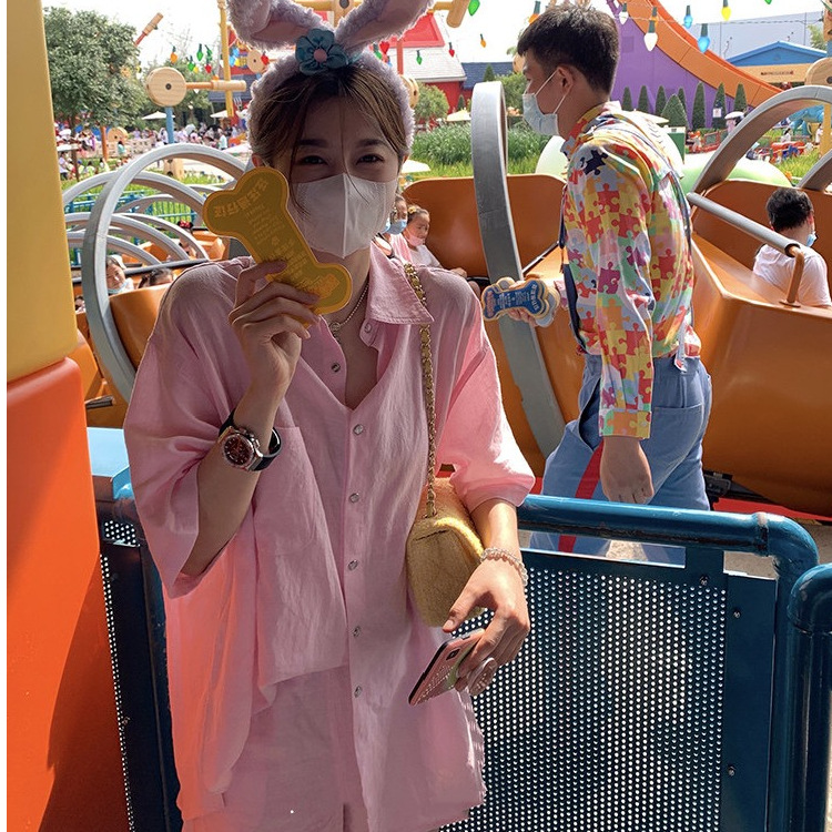 Pink Short-Sleeved Shirt and Shorts Elegant Suit for Women 2026 Summer New Korean Style Stylish Top and Pants Two-Piece Set