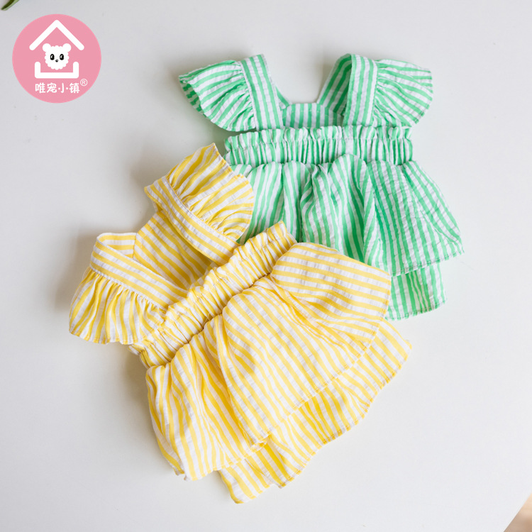 Only pet town spring and summer pet clothes cat and dog clothing striped chiffon skirt teddy bear coat suspender skirt