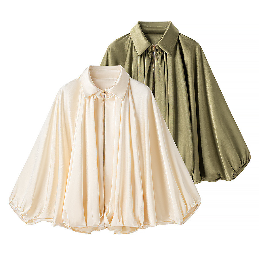 2025 Summer New Style European and American Style Satin Loose-Fitting Two-Color Bomber Jacket
