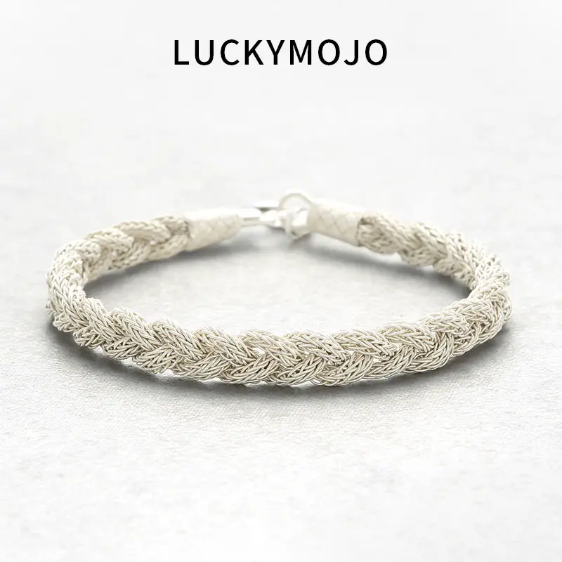 Luckymojo Turkish Woven Sterling Silver Bracelet for Men Accessible Luxury Handmade Ancient Silver Bracelet for Women Couple Bracelets