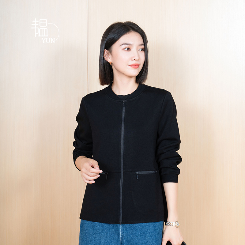 Yun New Winter Women's Clothing Versatile Simple Casual Zipper Short Outwear Women's Autum Long-Sleeved Baseball Uniform Cotton Outwear