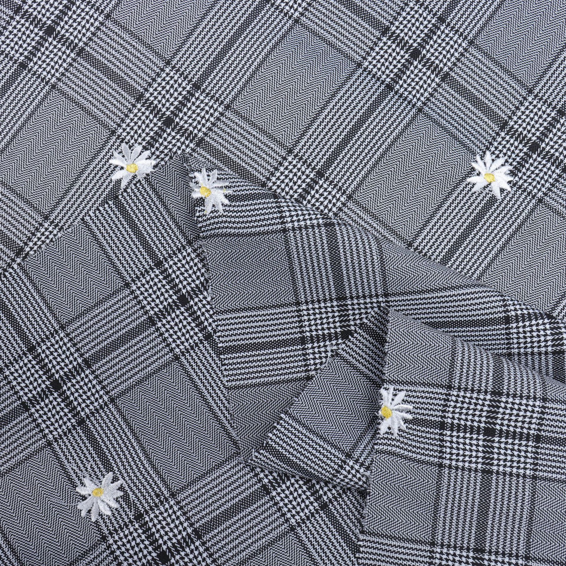 TR yarn-dyed stretch herringbone embroidered petal Daisy children's clothing casual suit coat dress decorative fabric