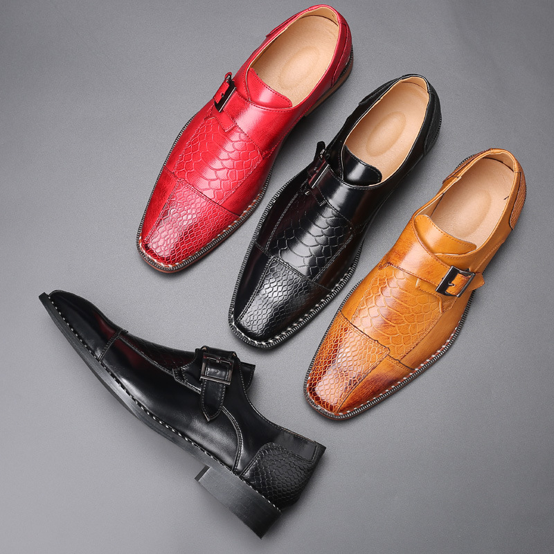 Spring New Business Casual Men's Shoes British Pointed Toe Leather Shoes Men's Belt Buckle Trendy Shoes Men's Cross-border Generation