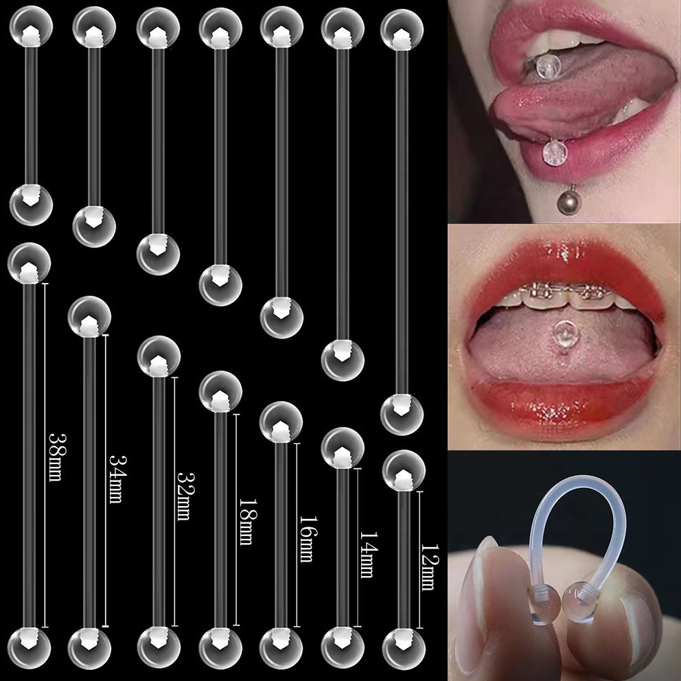 Transparent Tongue Nail Invisible European and American Acrylic Invisible Soft Rod Ball Nose Nail Eyebrow Nail Piercing Jewelry for Piercing Holes