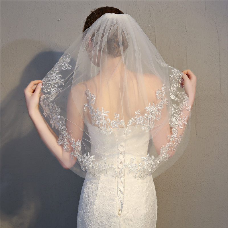 Korean Style Short Double-Layer Bridal Veil Trade Wedding Photo Shoot Wedding Dress Accessories Lace Photo Shoot Small Veil