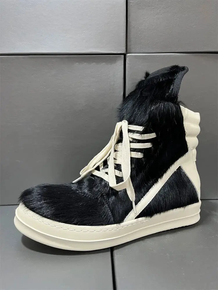 2025 New Model Ro High-Top Inverted Triangle Thick-Soled Genuine Leather Horsehair Series Unisex Couple Casual Retro Trendy Shoes