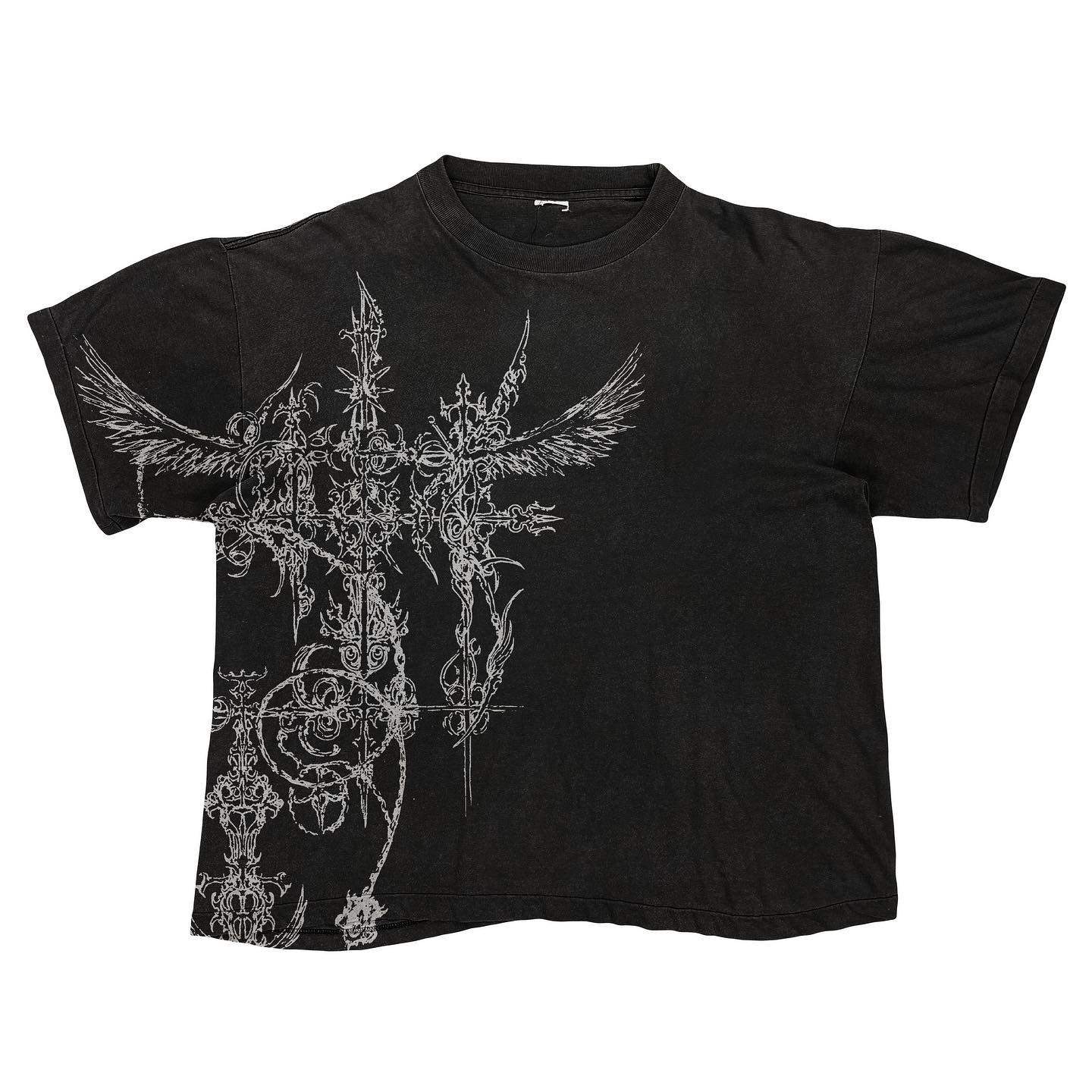 Melanin Melanin Tattoo Heavy Washed Vintage Gothic Tattoo Artist Short-Sleeve T-Shirt with Small Neckline