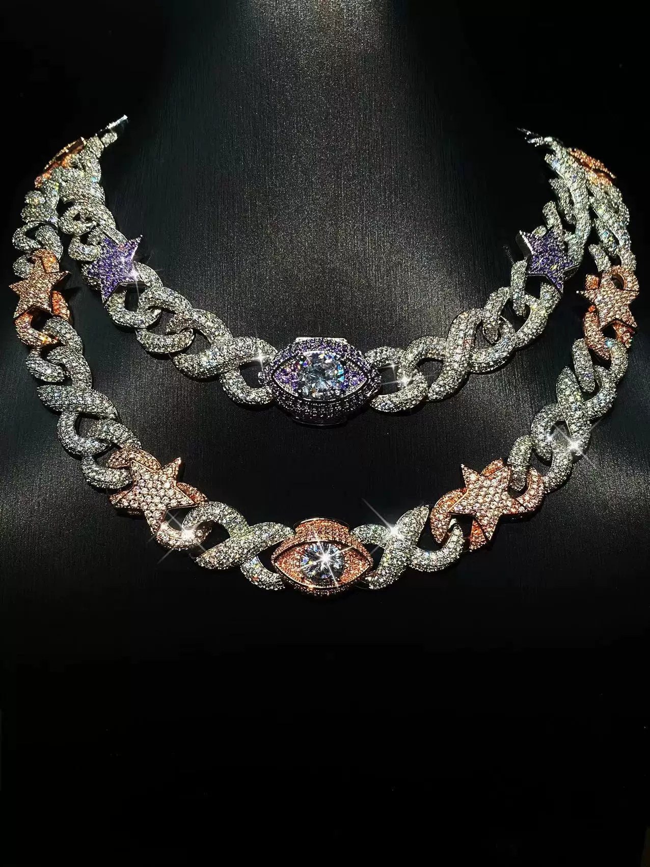 Mr. Blingggggg European and American Hip Hop Jewelry Full Diamond Mobius Ring Pentagram Devil's Eye Cuban Chain
