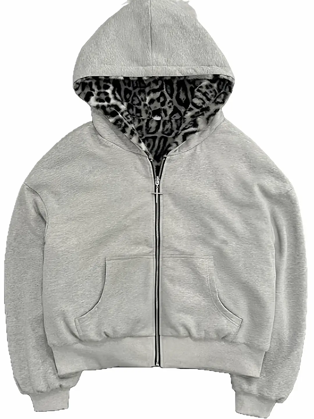 2025 autumn and winter New arrival hooded Sweatshirt double-sided wearable Retro leopard Cardigan hoodie Loose Trendy Tops