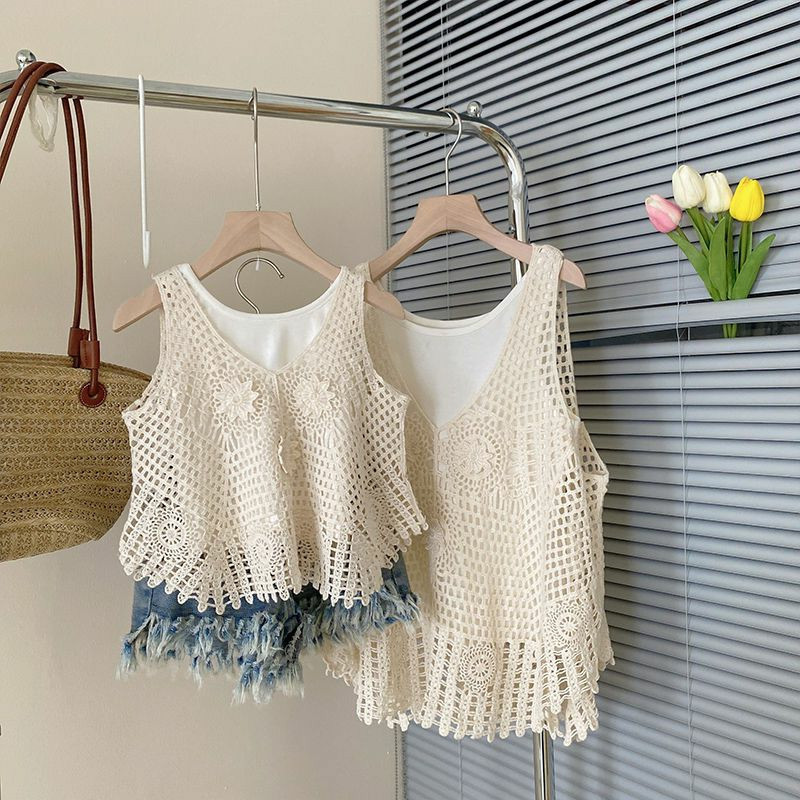 Summer Girls' Three-piece Suit Baby's Western-style Children's Personality Trendy Brand Hollow Vest Sling Rapped Denim Shorts