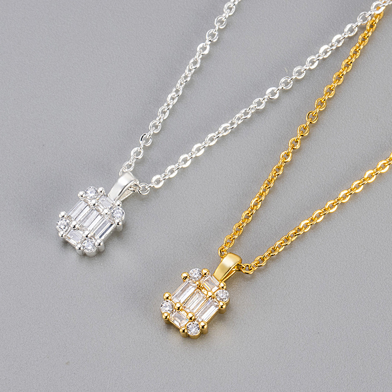 Mini Guitar Pendant Clavicle Chain Square Diamond Necklace Geometric All-match Light Luxury High-end New Fashionable Women's Clavicle Chain Jewelry