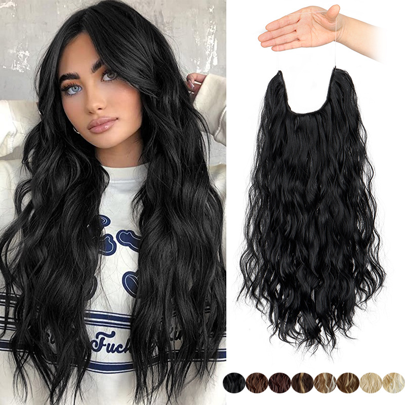 European and American foreign trade water ripple fishing line hair one piece wig large wave hair piece seamless hair in stock wholesale