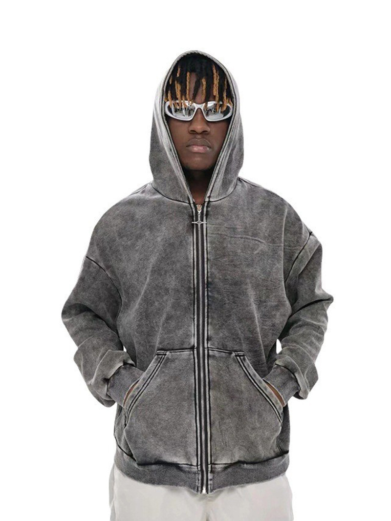 Autumn and Winter New Washed Old Sweater Men's European and American Cross-border Trendy Brand Tray Casual Sports Retro Hooded Couples Shirt