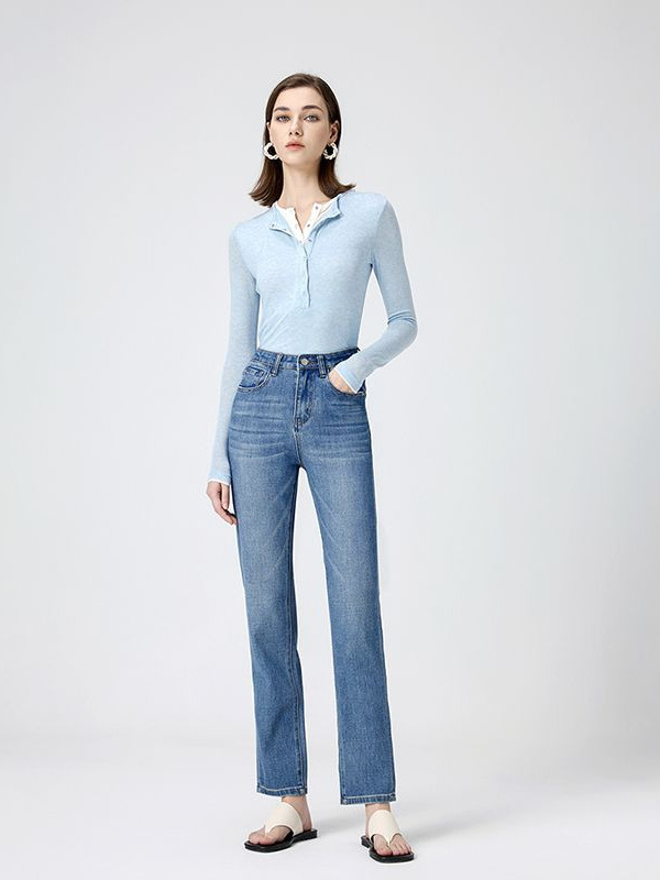 Spring 25 New Arterial Smoke Tube Pants Women's Jeans Slim-Fit Slimming Design Sense Cropped Straight Barrel Pants