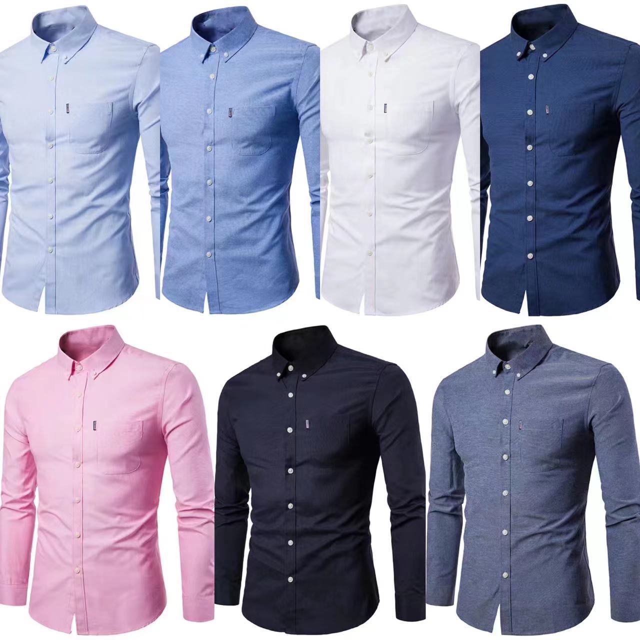 2026 New Style Oxford Long-Sleeve Shirt for Men, Korean Style, Non-Iron, Slim Fit, Solid Color, Casual Men's Wear for Young and Middle-Aged Men
