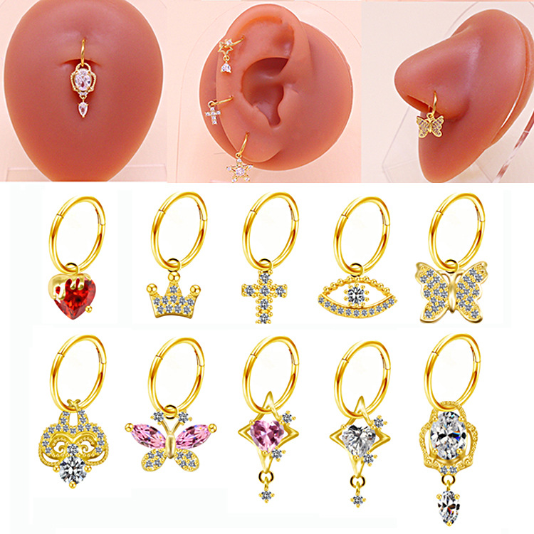 Gaibei European and American cross-border light luxury niche nose ring heart-shaped zircon closed ring love wings nose ring nose nail piercing product
