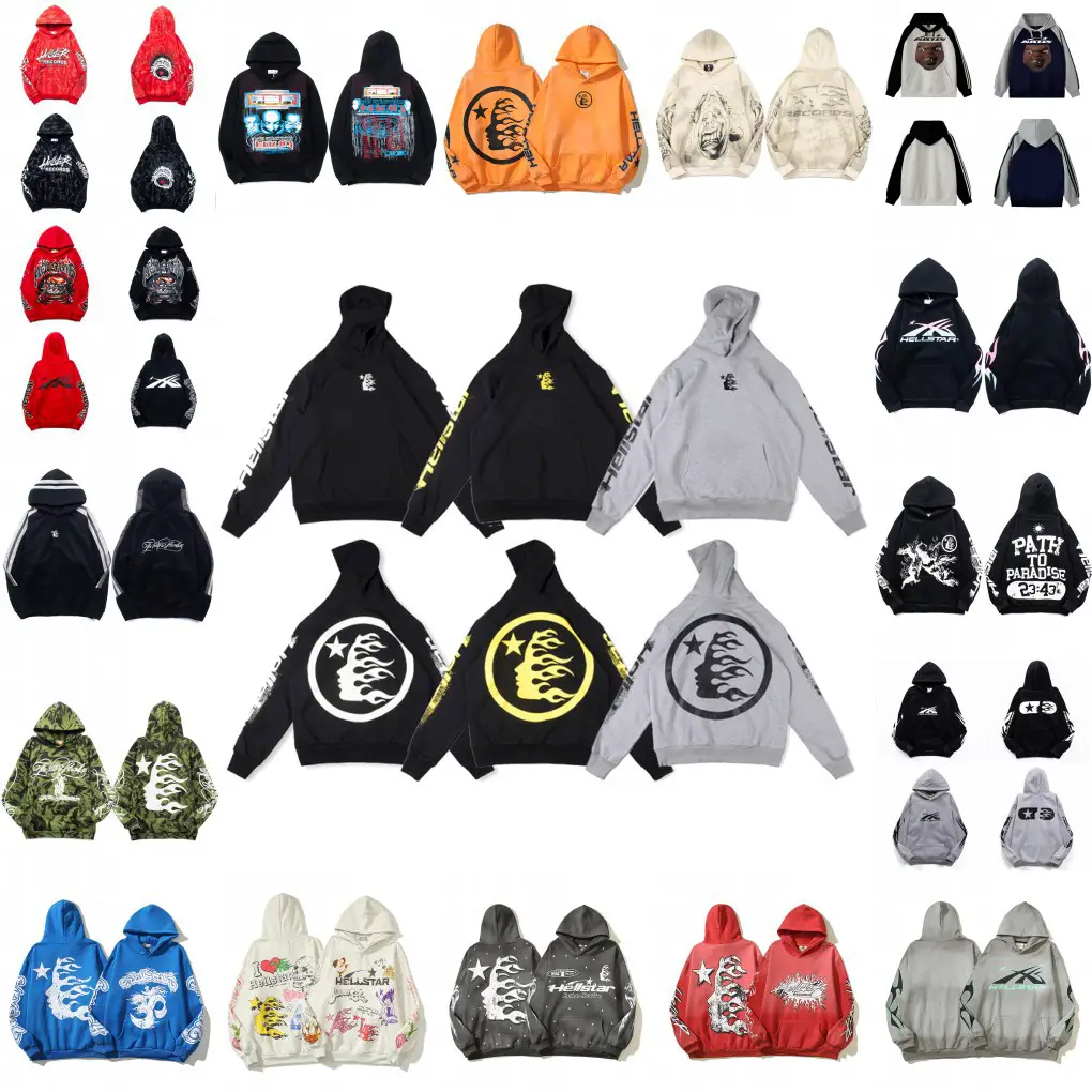 Retro High Street Hell Hell Star Printed Loose Hooded Sweatshirt for Men and Women, American Trendy Brand Pullover Jacket