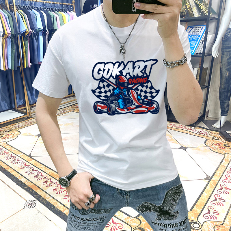 Men's T-shirt Short-sleeved Fashionable Printed Clothes Men's Trendy Slim-fit Slimming All-match Korean-style Ins Top Men's T-shirt
