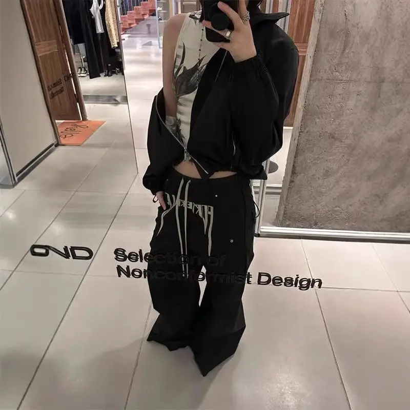 Ro style dark embroidered slogan workwear silhouette wide-legged low crotch loose casual drag ground flare long pants men tide