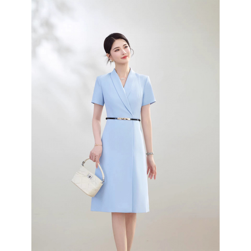 Apricot-Colored Short-Sleeve Blazer Dress for Women, 2026 New Summer Style, Waist-Cinching, Slimming, Mature and Elegant Style, Professional Teacher Dress