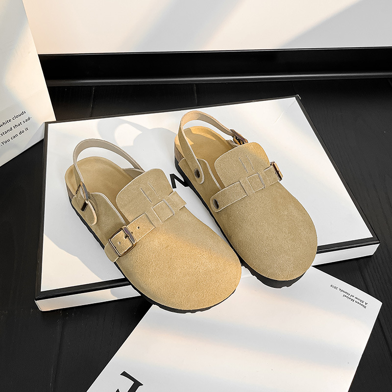 Cowhide Version 2026 Summer New Style Birkenstock Shoes with Thickened Soles, Genuine Leather Retro Closed-Toe Beach Sandals and Slippers for Women